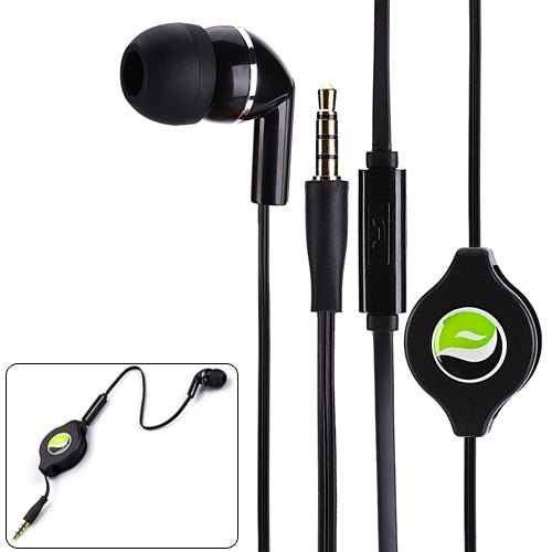 Retractable Mono Earphone, Earbud Handsfree Headset 3.5mm w Mic Headphone - NWF75