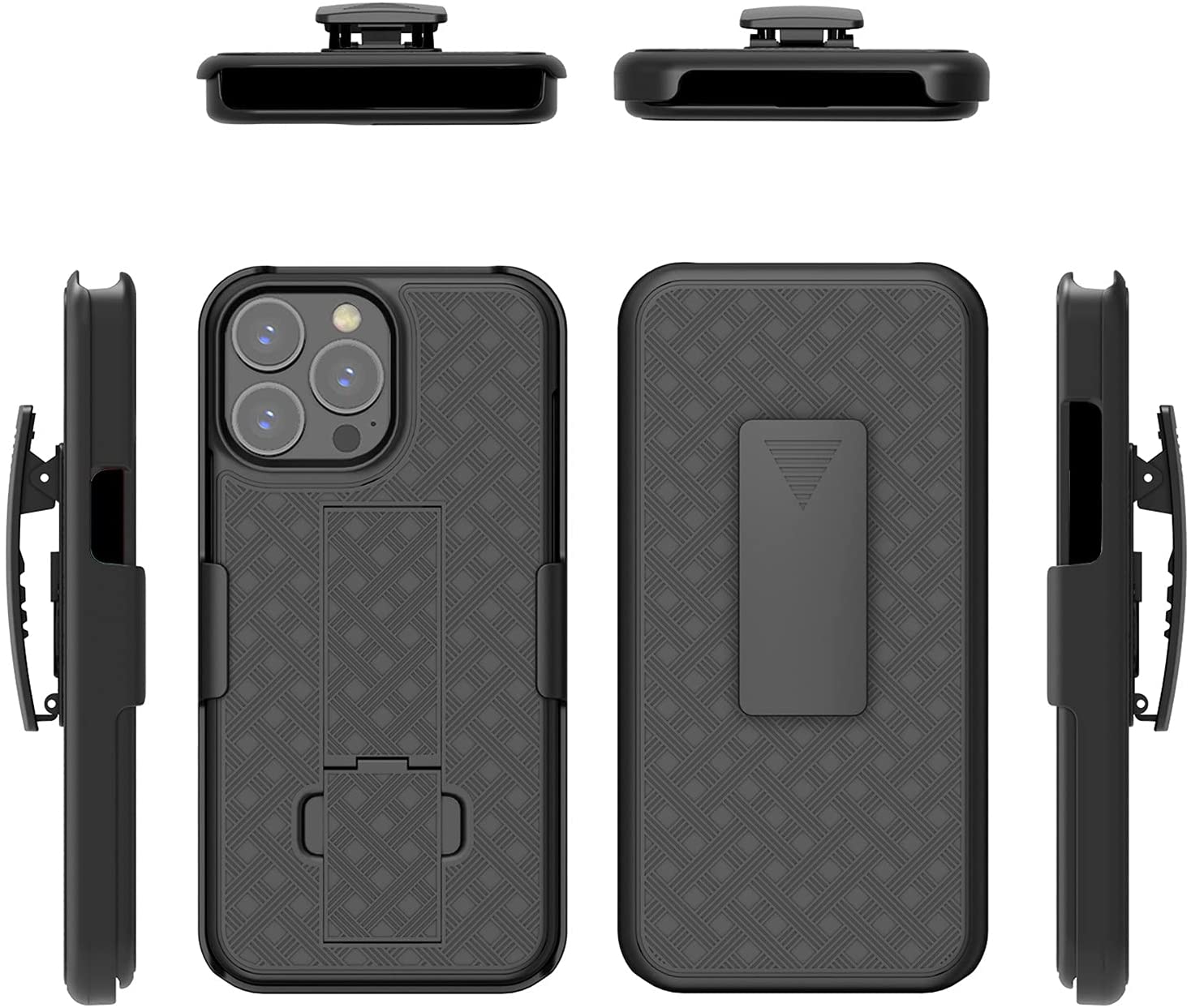 Belt Clip Case and 3 Pack Screen Protector, Anti-Glare 9H Hardness Kickstand Cover Tempered Glass Swivel Holster - NWA12+3Z32