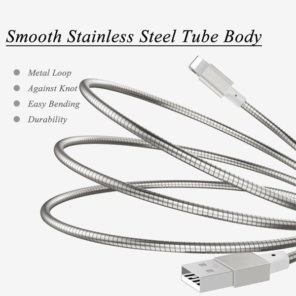3ft and 6ft Long Metal USB Cables, Data Sync Wire Power Cord Fast Charge - NWY63