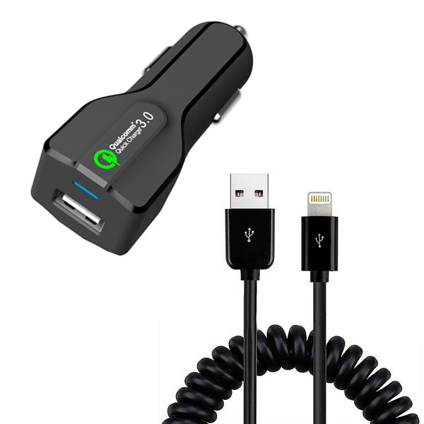 Car Charger, DC Socket Quick Charge Coiled Cable 2-Port USB 24W Fast - NWK23