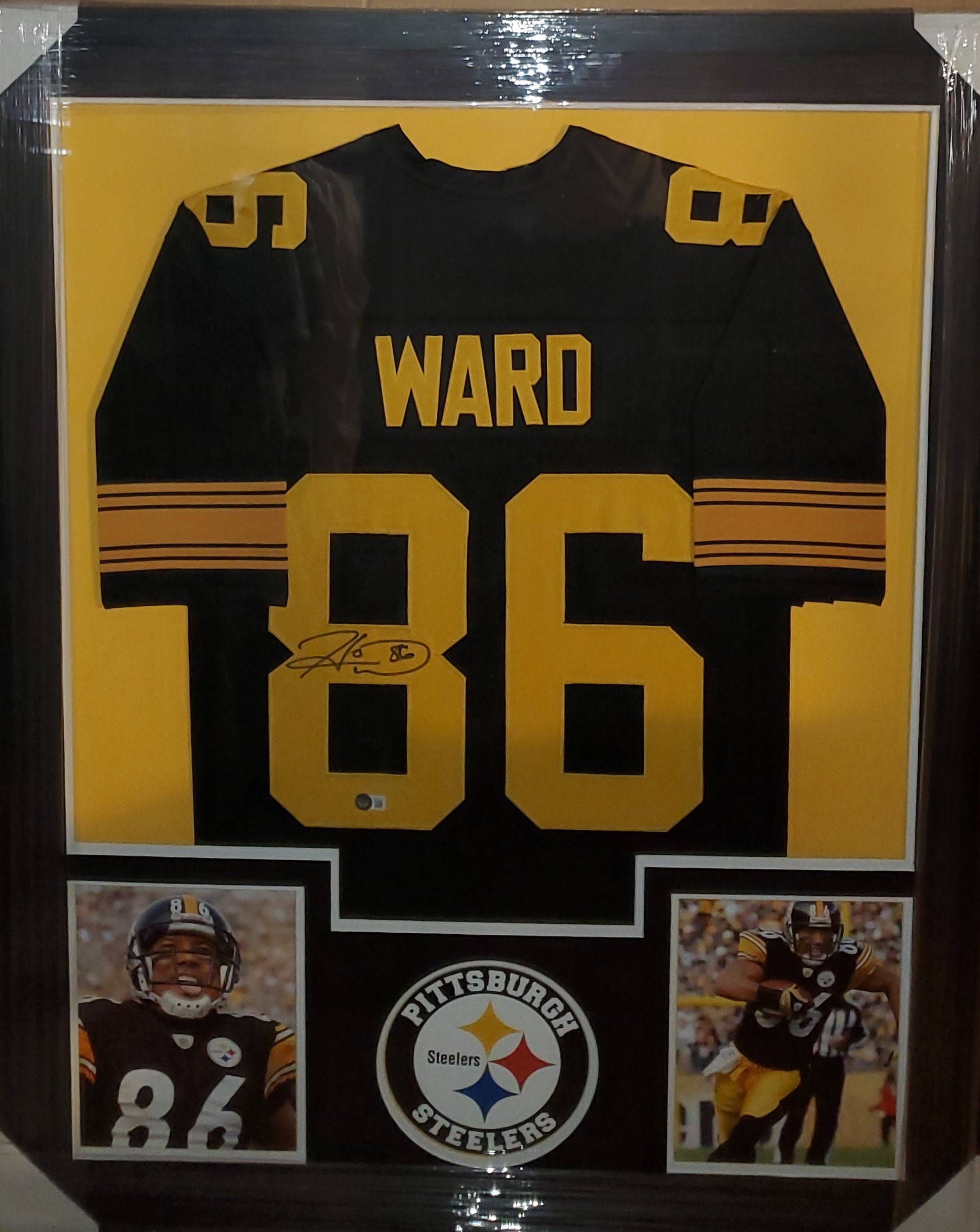 Pittsburgh Steelers Hines Ward Framed Autographed Custom Color Rush Jersey (BAS)