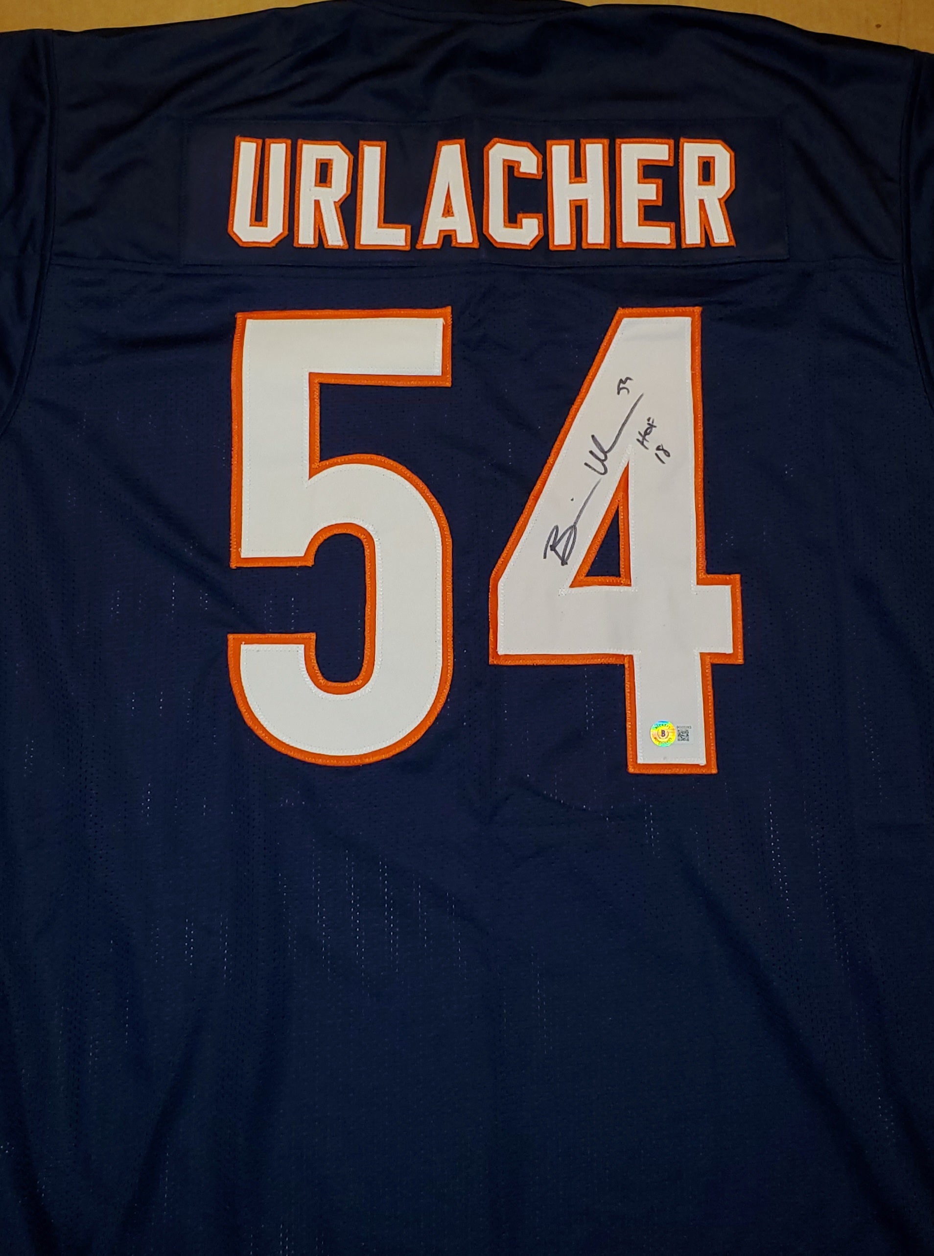 Brian Urlacher Autographed Custom Jersey with HOF 18 Inscription (BAS)