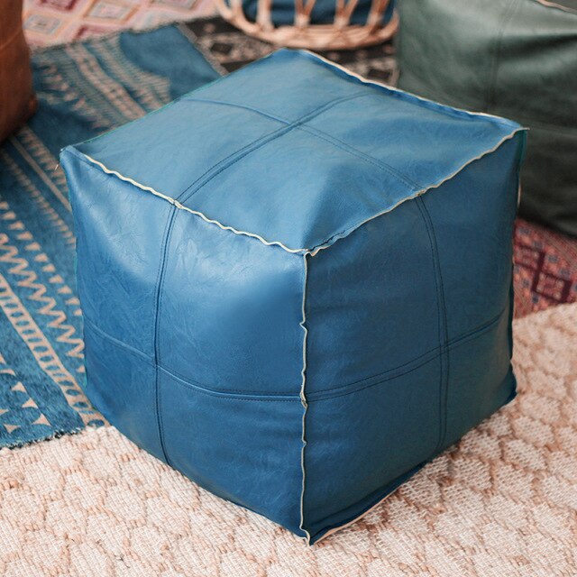 Meditation Cushion - Leather Pouf Embroider Craft Hassock Ottoman