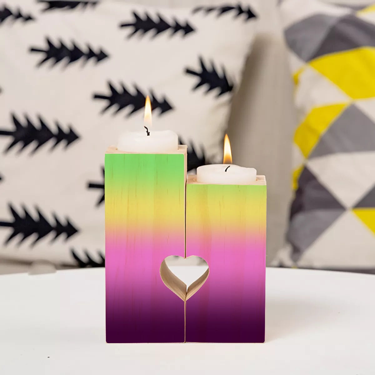 Colorful Energy Heart Wooden Candlestick