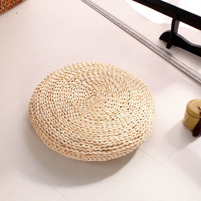 Tatami Futon Meditation Cushion - Round Yoga Circle Corn Husk Straw