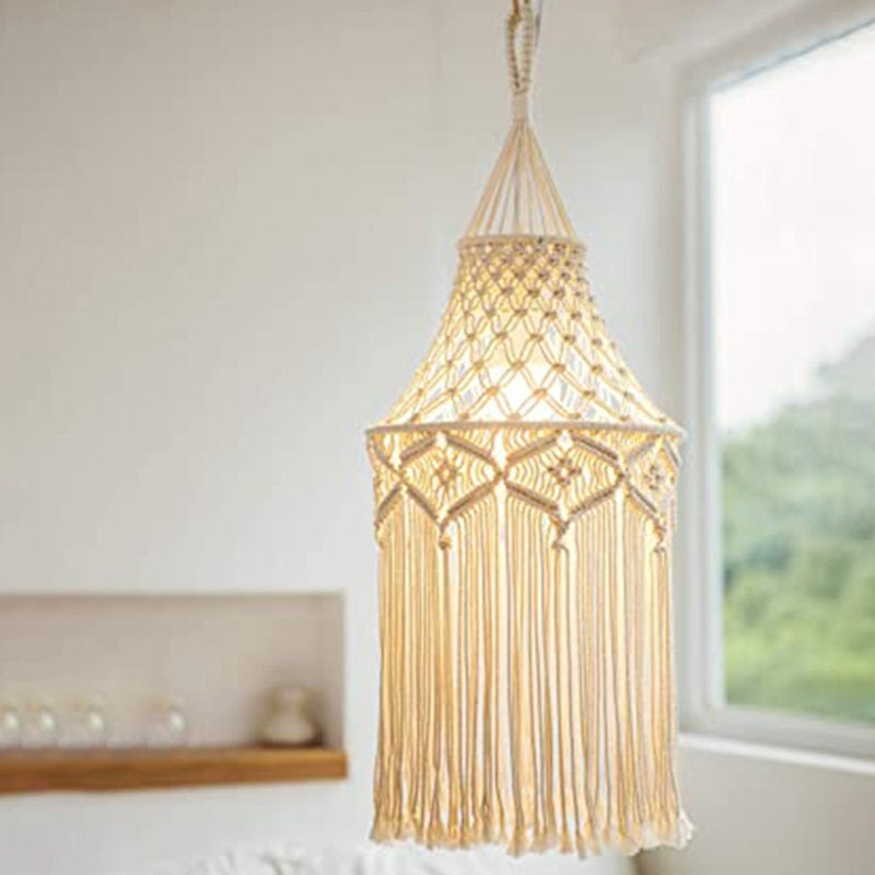 Zen Decor Idea - Macrame Lamp Shade Hanging Pendant Light - Bohemian Home Decor