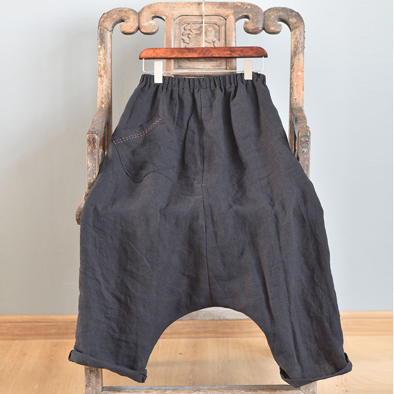 Meditation Clothes - Women Solid Color Patchwork Linen Elastic Waist Harem Pants Ladies Vintage - Flax Harem Trousers - Yoga Loose Pants