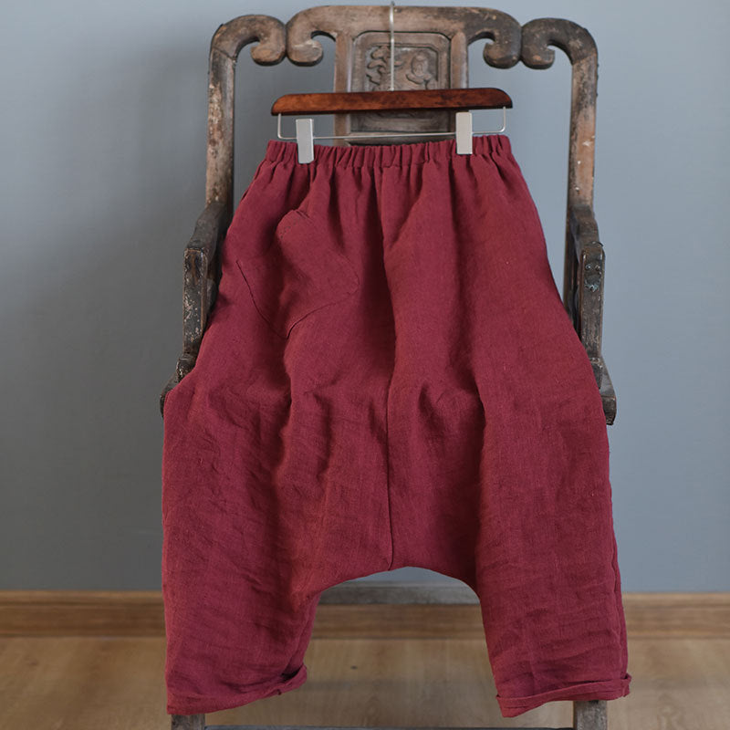 Meditation Clothes - Women Solid Color Patchwork Linen Elastic Waist Harem Pants Ladies Vintage - Flax Harem Trousers - Yoga Loose Pants