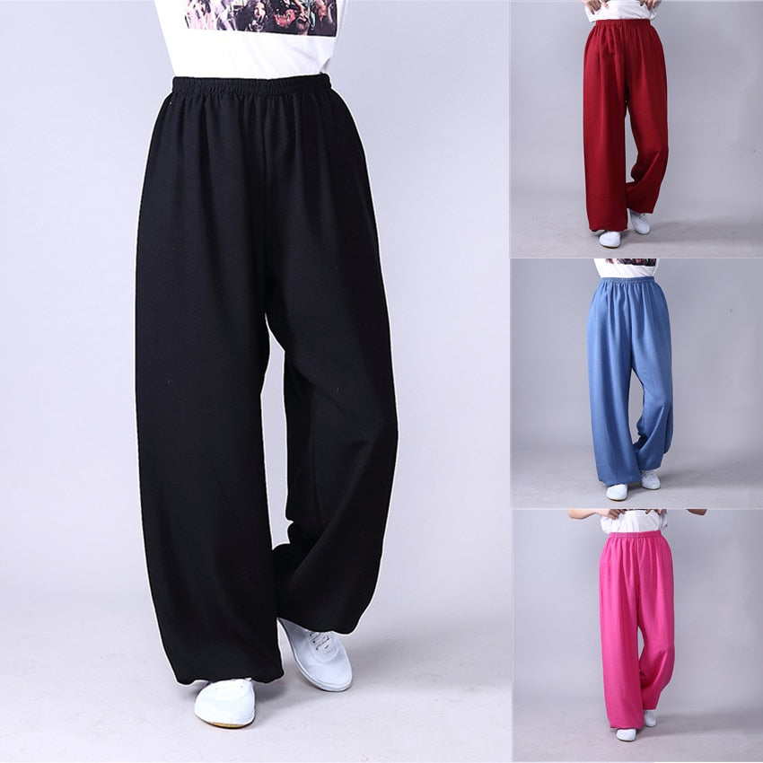 Unisex Kung Fu Clothing Wushu Tai Chi Pants Linen - Plus Size Elastic Martial - Yoga Trousers