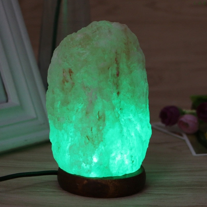 High Efficiency Hand Carved USB Wooden Base Himalayan Rock Salt Lamp - Zen Decor Ideas