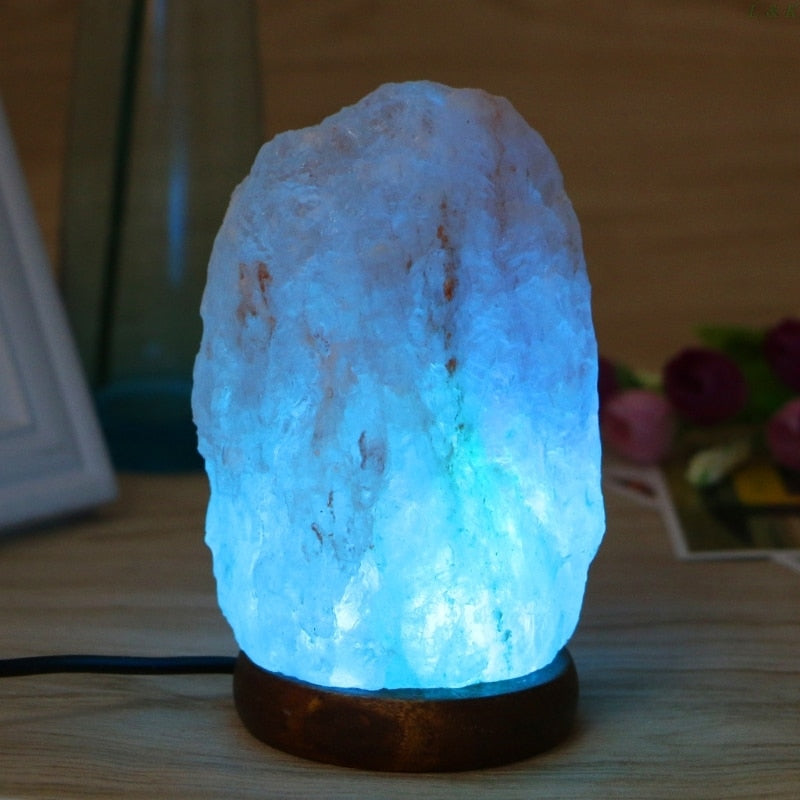 High Efficiency Hand Carved USB Wooden Base Himalayan Rock Salt Lamp - Zen Decor Ideas