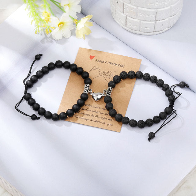 Magnet Couple Bracelets for Romantic Heart Matching Lovers- Natural Stone Beads Yoga Bracelet Valentine Gift Stone Accessories