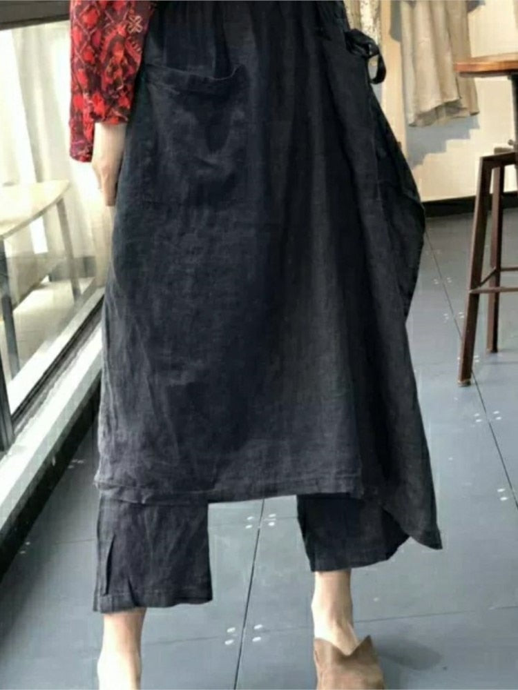 Meditation Clothes - Women Pants-Cotton Linen Pockets Elastic Waist Loose Casual Irregular Thin Korean Fashion Trousers