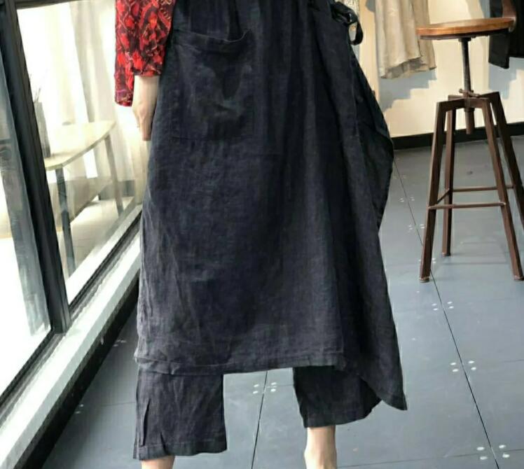 Meditation Clothes - Women Pants-Cotton Linen Pockets Elastic Waist Loose Casual Irregular Thin Korean Fashion Trousers