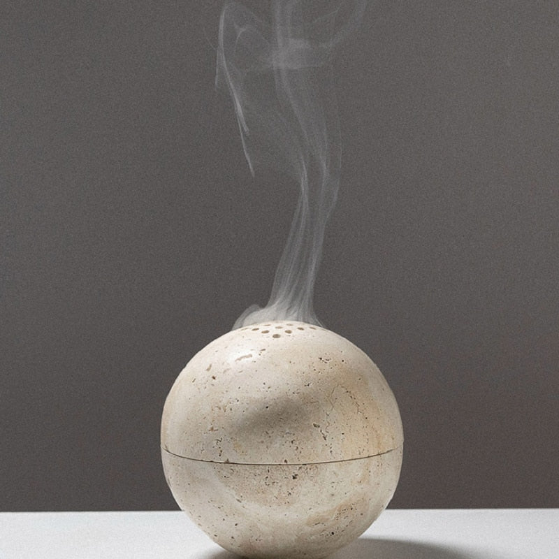 Natural Marble Cave Hole Stone Round Incense Burner- Zen decor ideas