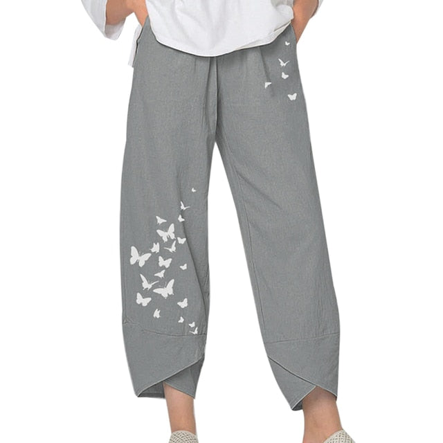 Harem Baggy Pants for Women - Casual Cotton Trousers with Elastic Waist