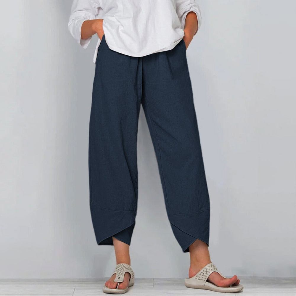 Harem Baggy Pants for Women - Casual Cotton Trousers with Elastic Waist