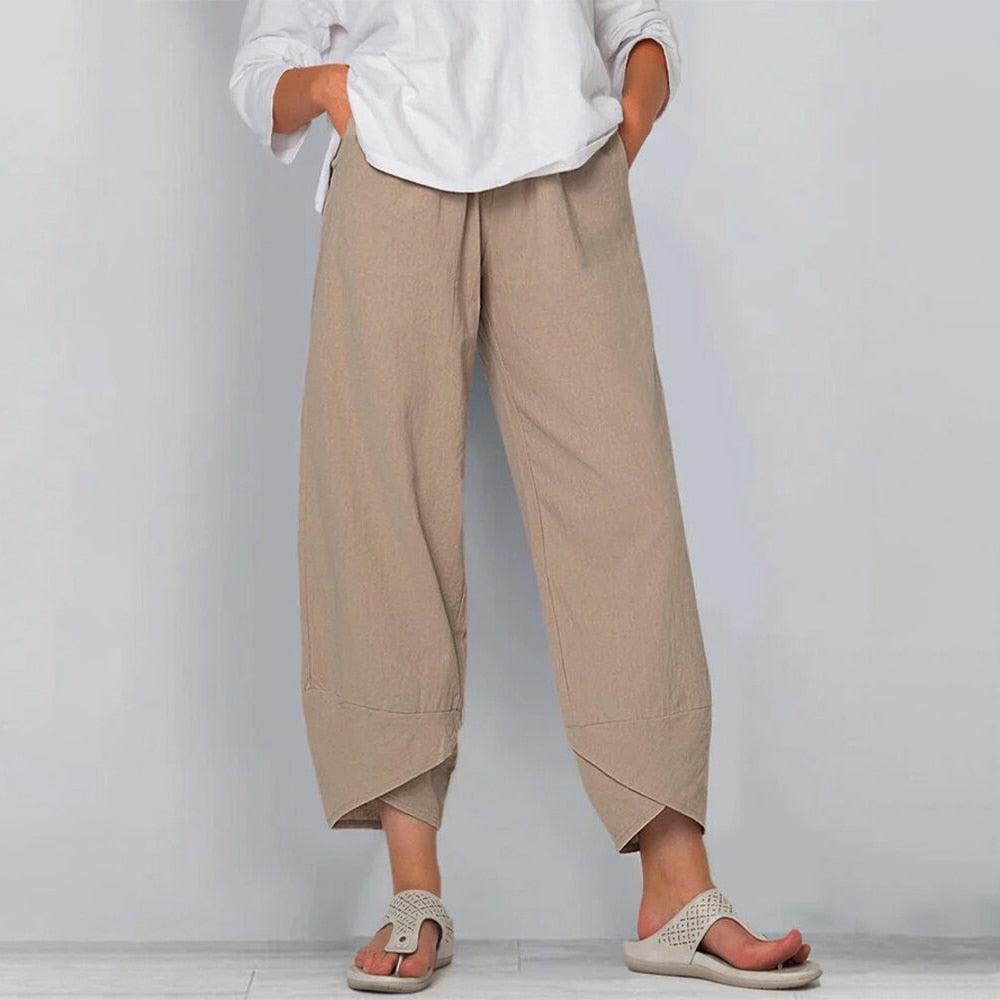 Harem Baggy Pants for Women - Casual Cotton Trousers with Elastic Waist