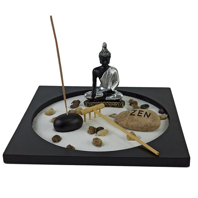 Zen Style Buddha Sand Tray Decoration, Zen Garden Tea Light Candle Holder Home Living Room Ornament Sand Tray Kit