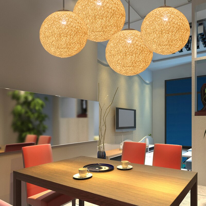Rattan hemp ball zen modern minimalist casual mood chandelier