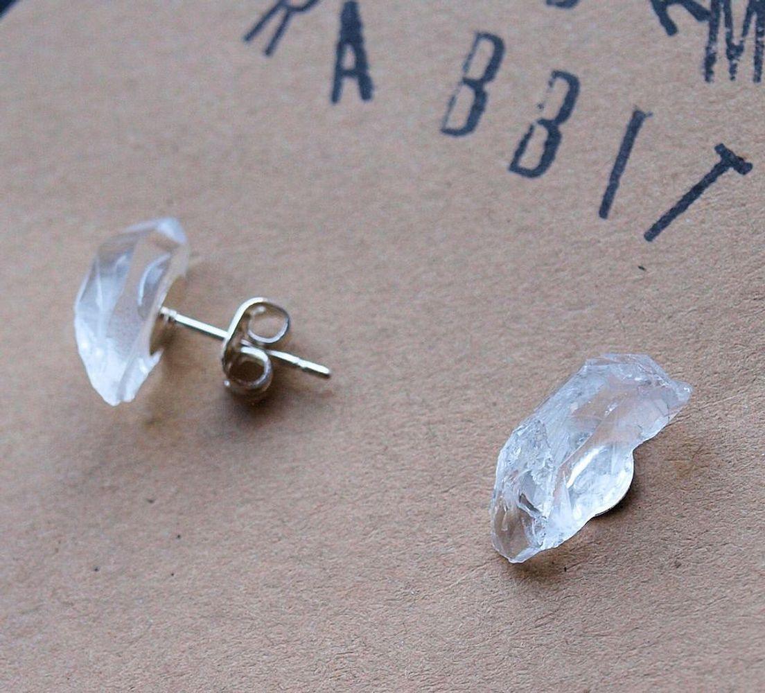 Raw Quartz Chunk Earrings, Geo Earrings, Rock Stud Earrings, Crystal Earrings