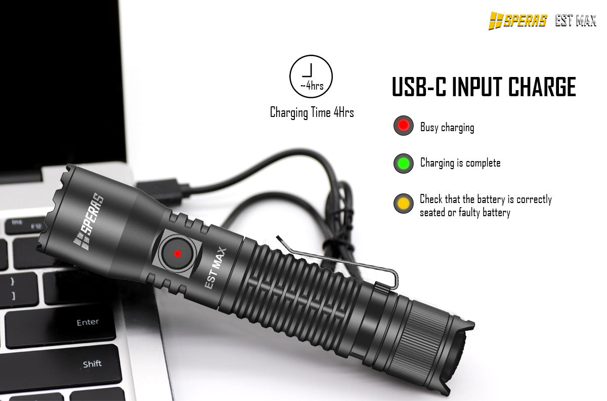 recahrgeable flashlight SPERAS EST MAX USB-C