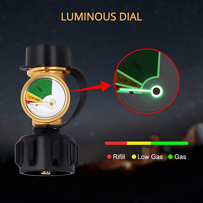 GASLAND Propane Tank Gauge Level Indicator, ACME/QCC1/Type1 Propane Adapter Fittings with Gauge, Propane Meter Universal for Propane Cylinder, RV Camper, BBQ Gas Grill, Heater