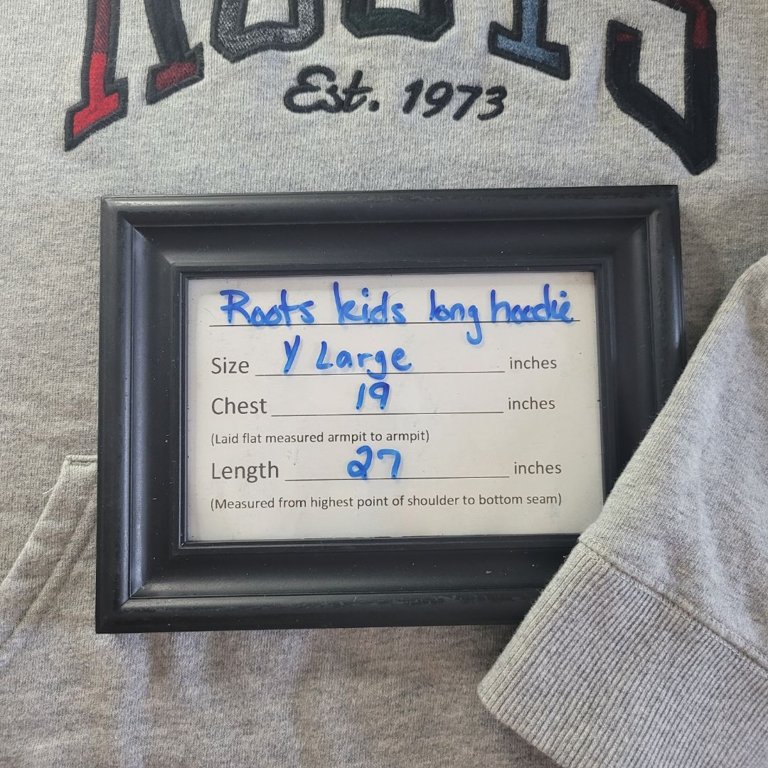 Roots Kids Hoodie Plaid Letters Gray Childs Youth Large 9 10 Long Sweatshirt