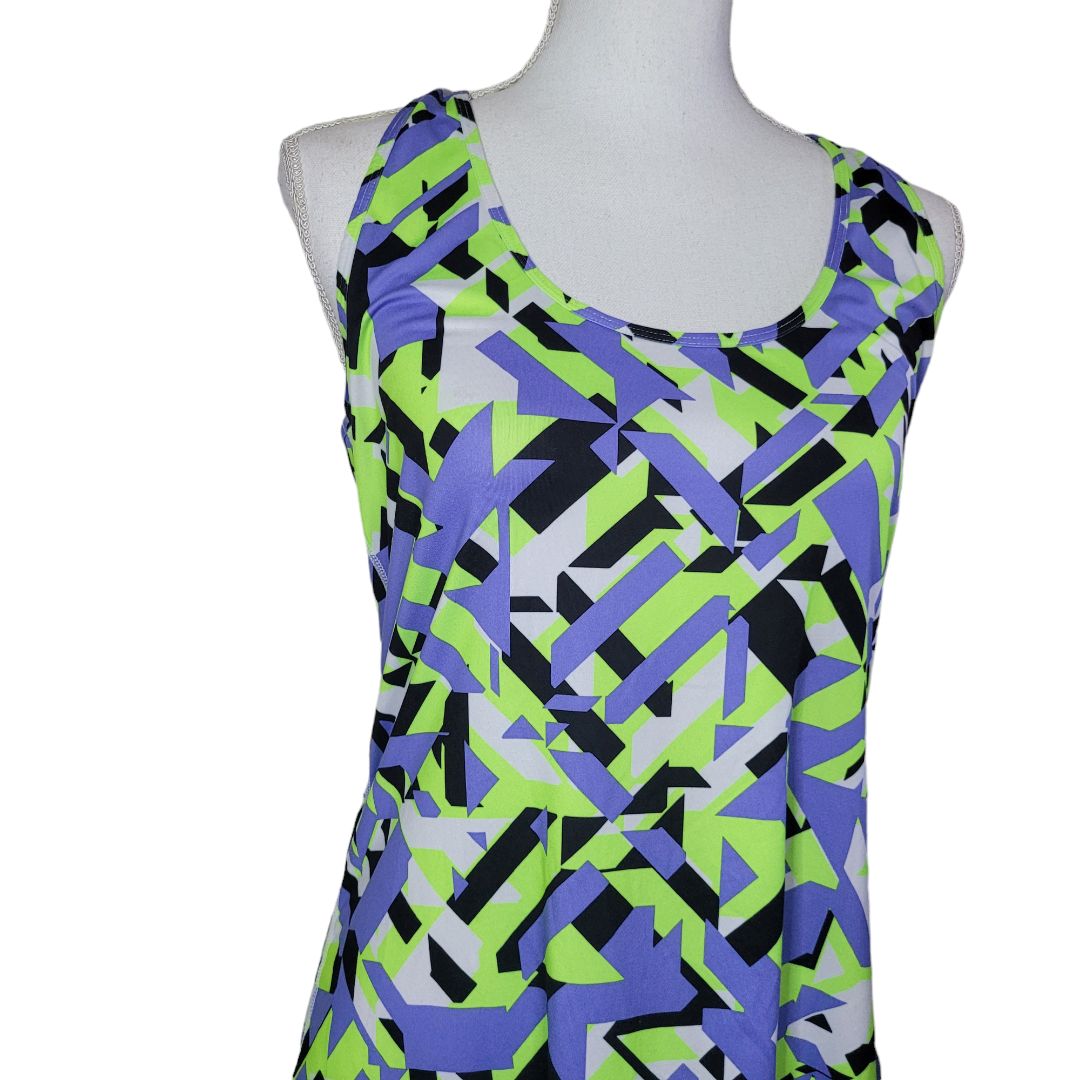Fitness Tank Top Activewear Racerbavk Geometric Blue Green Womens XL Neon Run