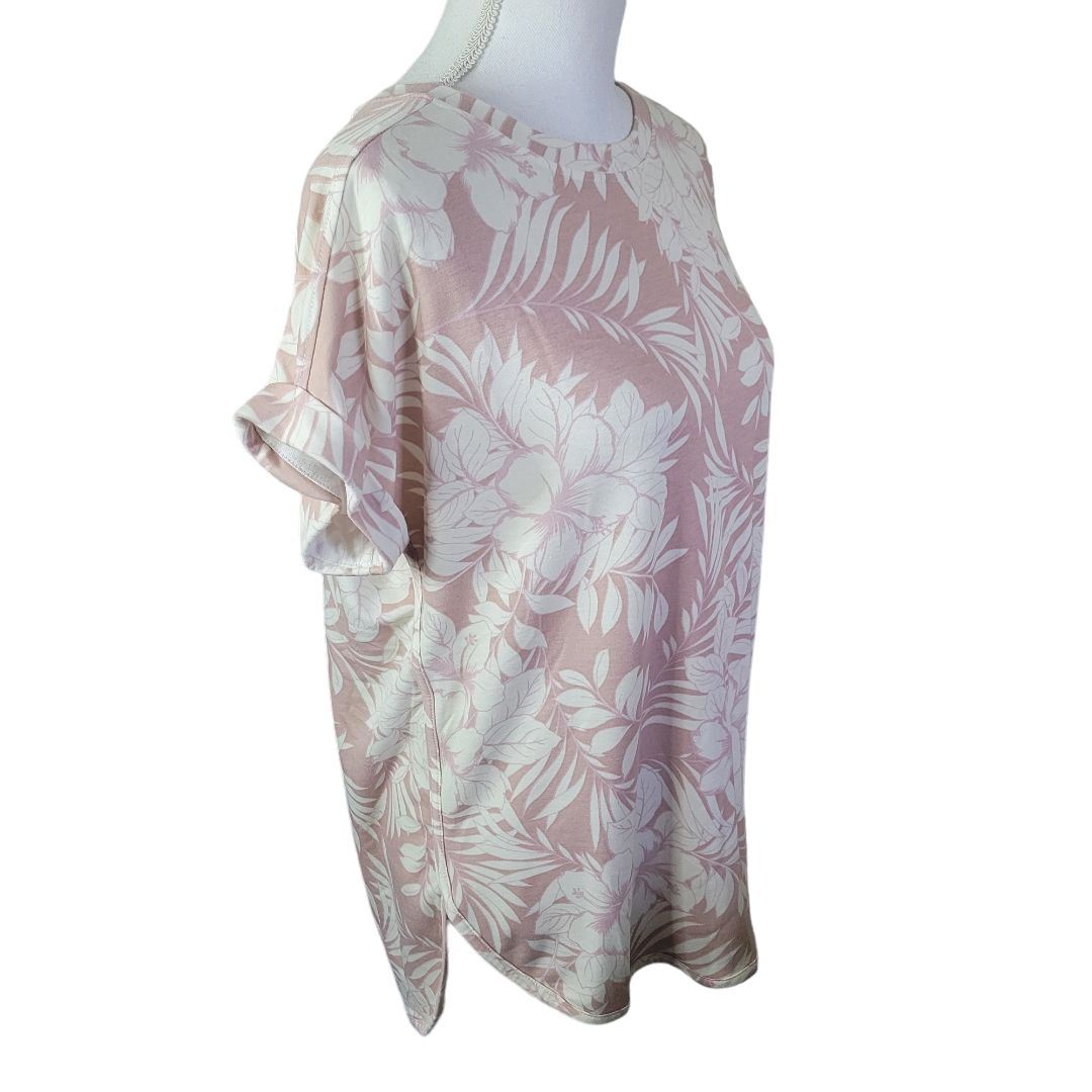 Cupio Long Tee Shirt Tunic Pink Floral Fern Womens Large