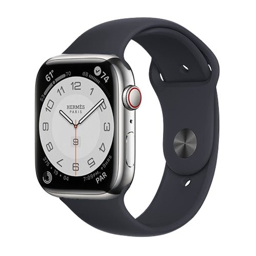 Apple Watch Series 7 Hermes Edition 45mm GPS + Cellular Unlocked - Silver Stainless Steel Case - Black Sport Band (2021)