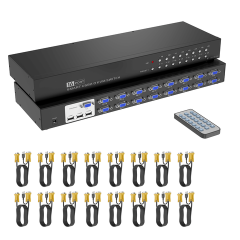 16 Port KVM Switch, Yinker 16 Port USB VGA Rackmount KVM Console + Cables
