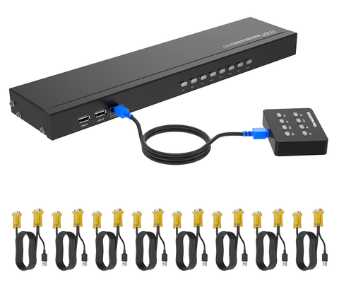 16 Port KVM Switch, Yinker 16 Port USB VGA Rackmount KVM Console + Cables