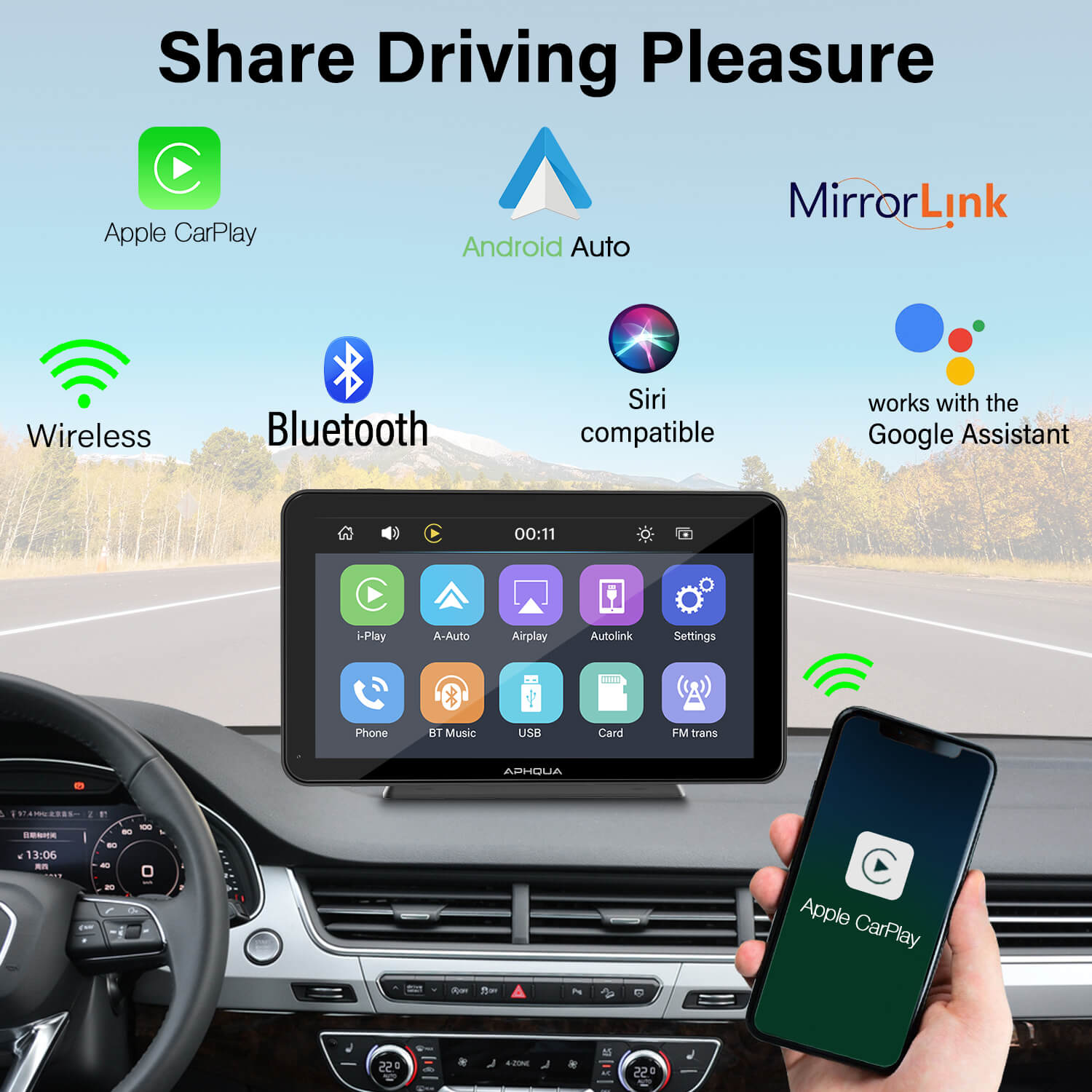 7In Portable Car Stereo Radio Wireless For Apple Carplay Android