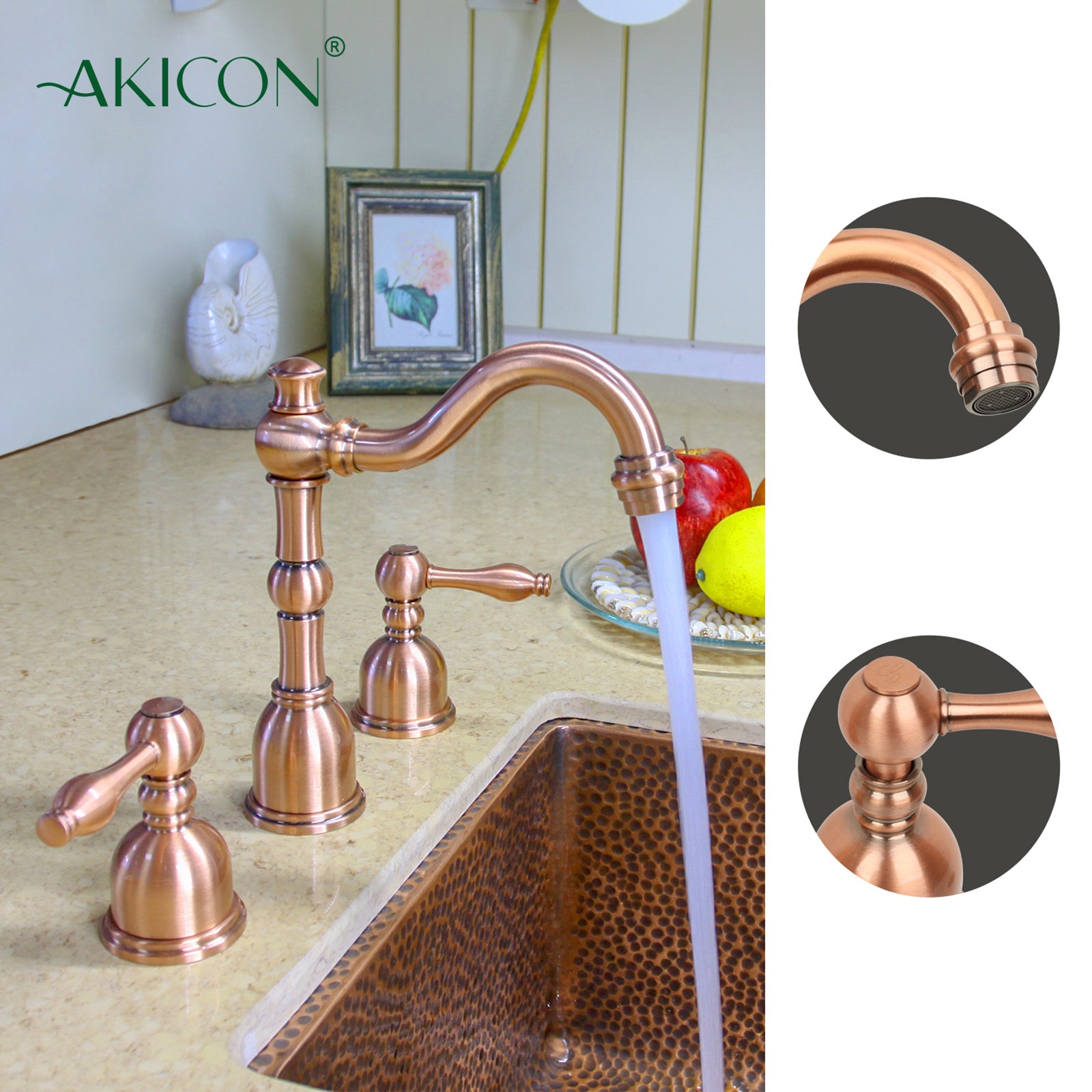 Two-Handle Copper Widespread Bathroom Sink Faucet - AK41518C