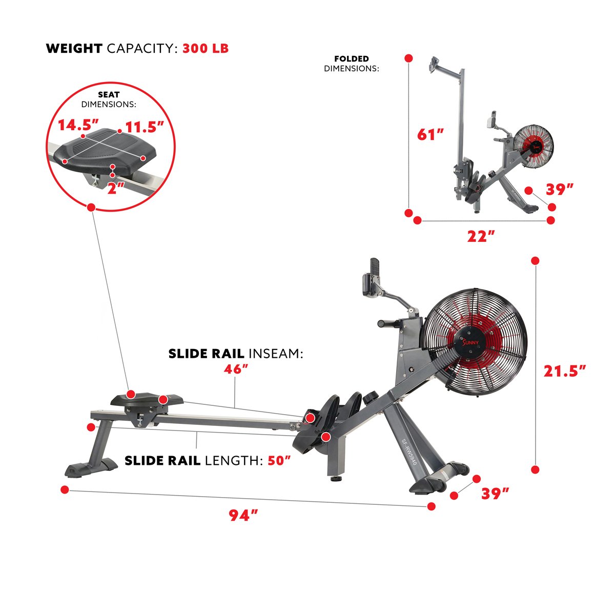 Sunny Health & Fitness Magnetic Air Rower - SF-RW5940