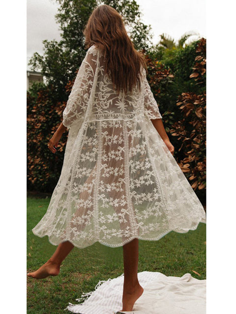 2022 Crochet White Knitted Beach Cover-up