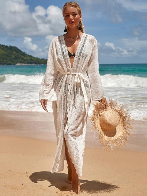 2022 Crochet White Knitted Beach Cover-up