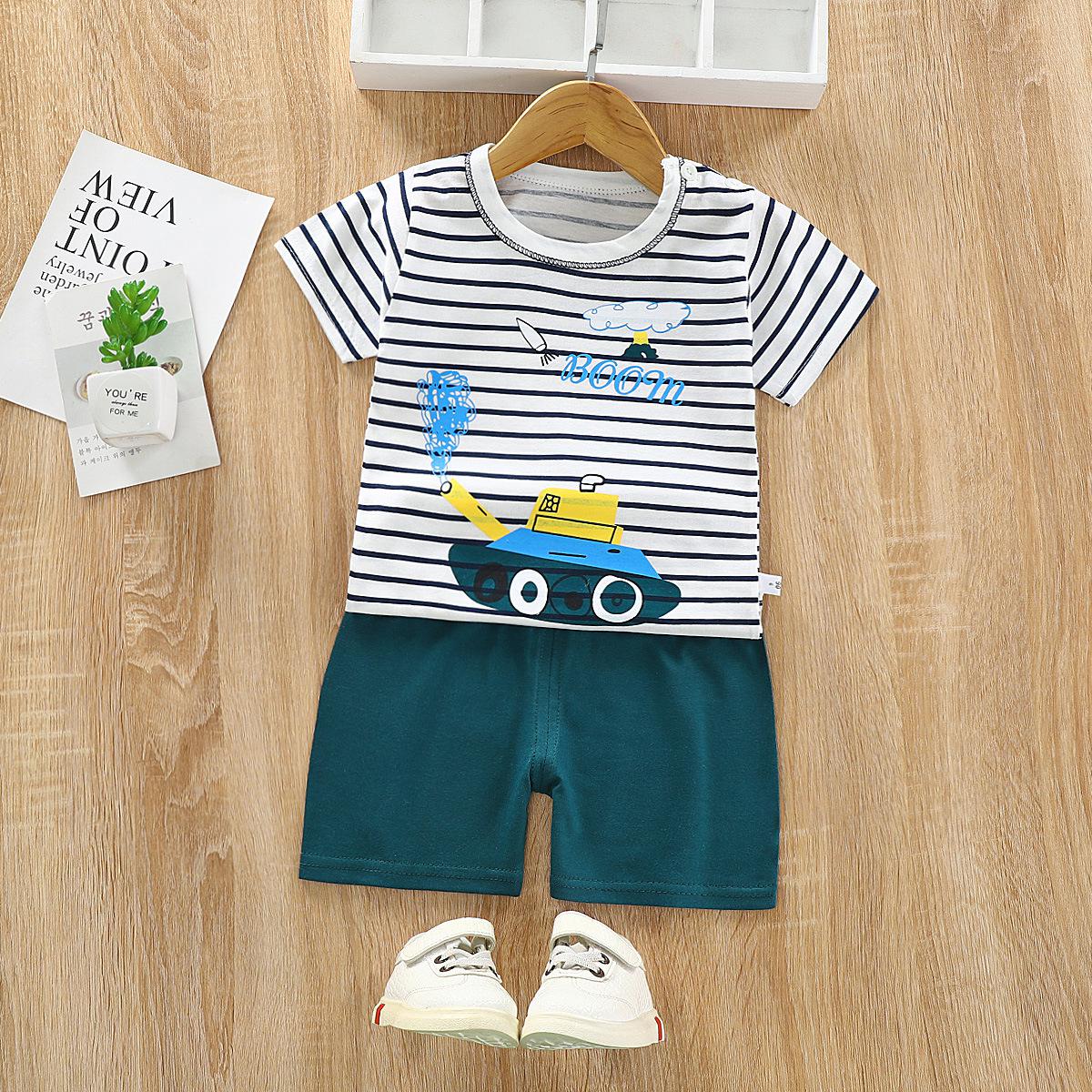 2121 Summer Cool Boy Clothes Striped Car T-shirt Trouser Suit  Kids Clothes Baby Child Short Sleeve Clothing Outfit Toddler