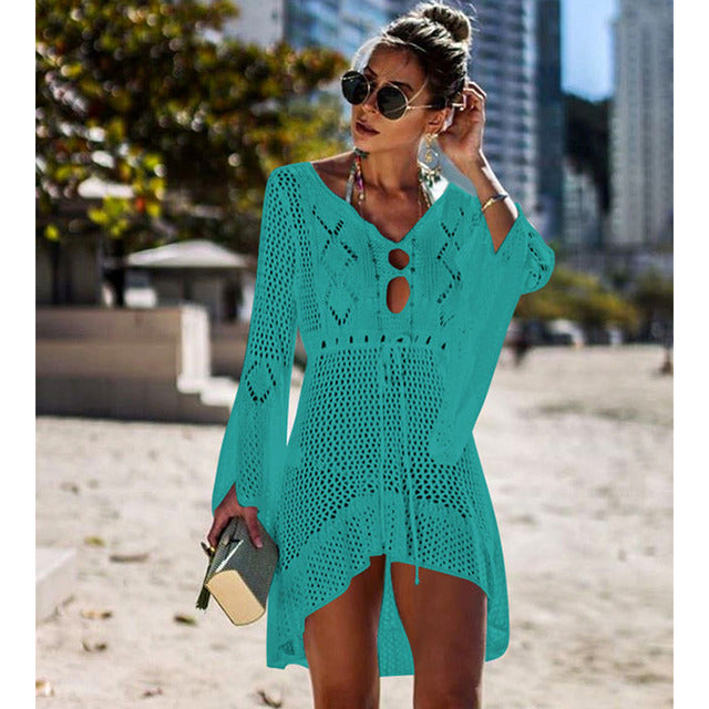 Swimsuit Cover-up Beach Knitting, Mesh Beach Dress Tunic Robe