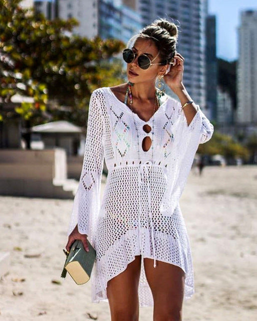 Swimsuit Cover-up Beach Knitting, Mesh Beach Dress Tunic Robe