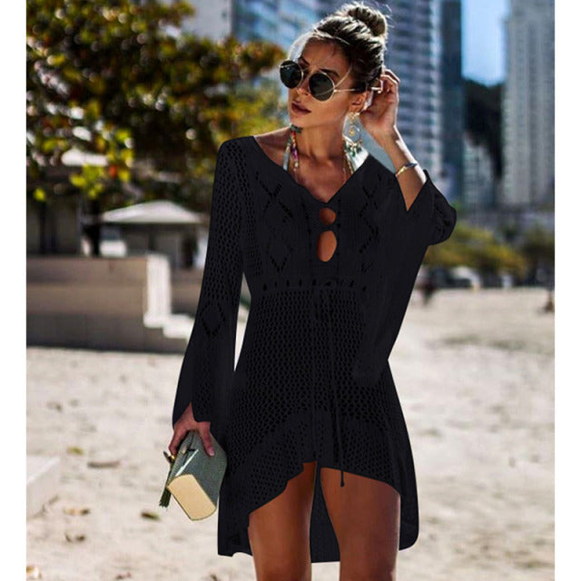 Swimsuit Cover-up Beach Knitting, Mesh Beach Dress Tunic Robe