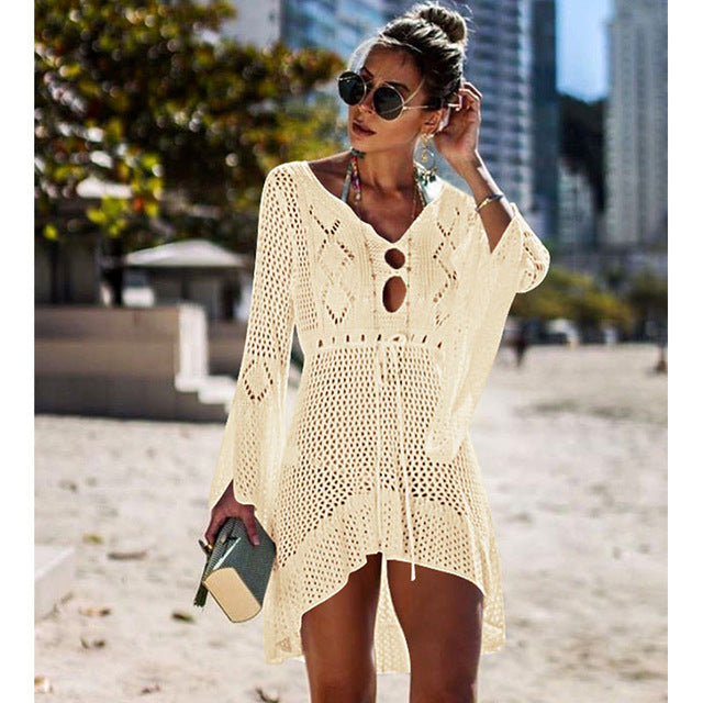 Swimsuit Cover-up Beach Knitting, Mesh Beach Dress Tunic Robe