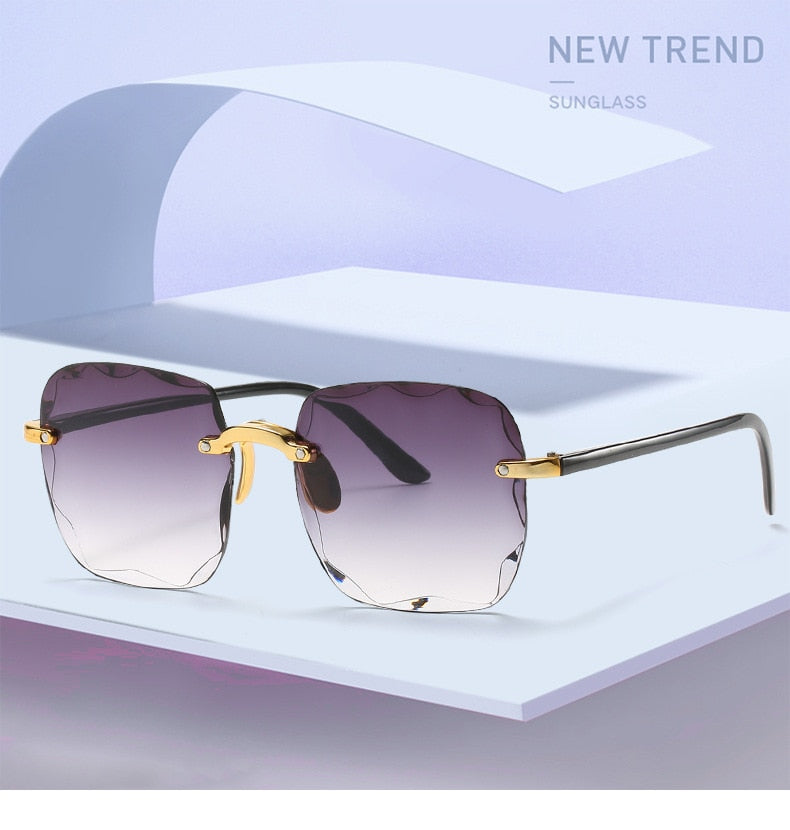 2021 Square Rimless Sunglasses, UV400