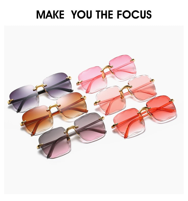 2021 Square Rimless Sunglasses, UV400