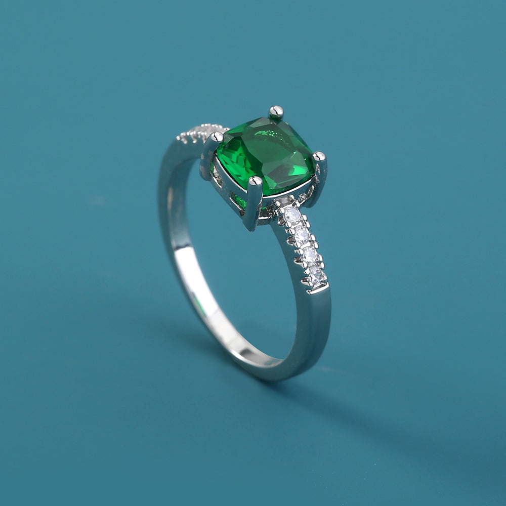 European and American creative geometric green gemstone ring, simple and versatile micro-inlaid zircon female ring, copper ring wholesale