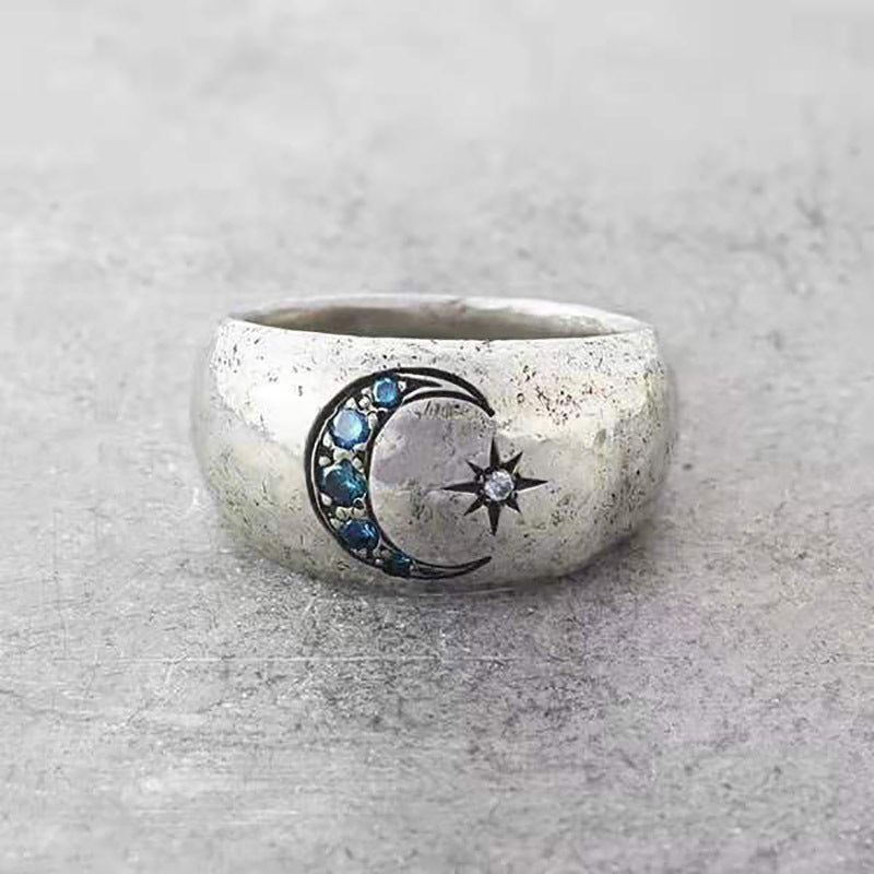 Fashion Simple Moon Sun Inlaid Zircon Ring
