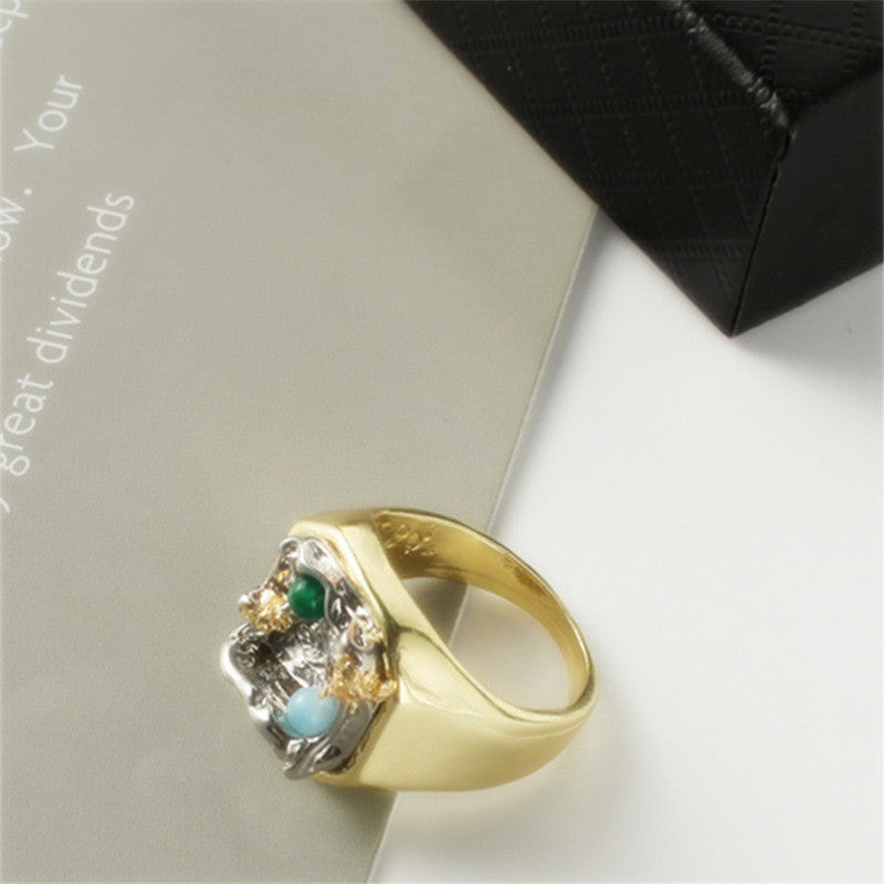 Retro Alloy Ring Unisex Two-color Electroplating Ring