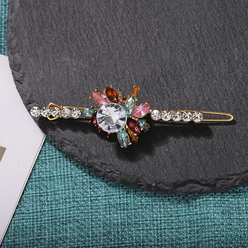 Temperament color diamond flower hairpin