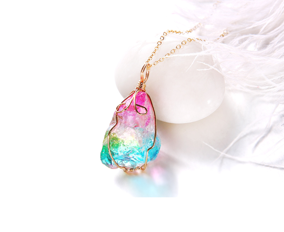 Seven Color Natural Raw Stone Winding Crystal Pendant Transparent Multi-Color Chain Necklace Necklace